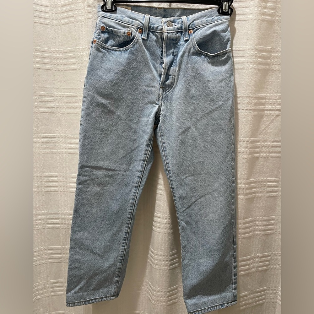 Levi’s 501 premium capital E button fly jeans big E light wash